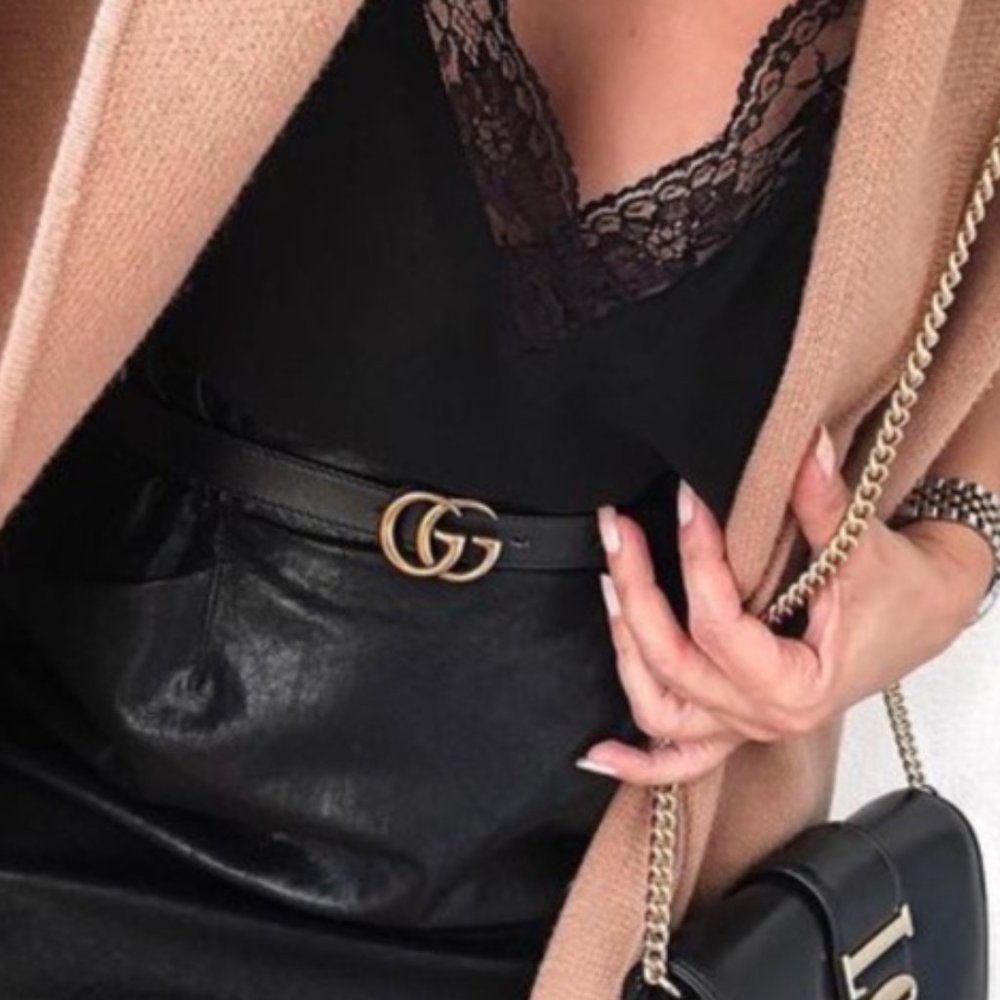 NEW G Black Leather Logo Waist Belt